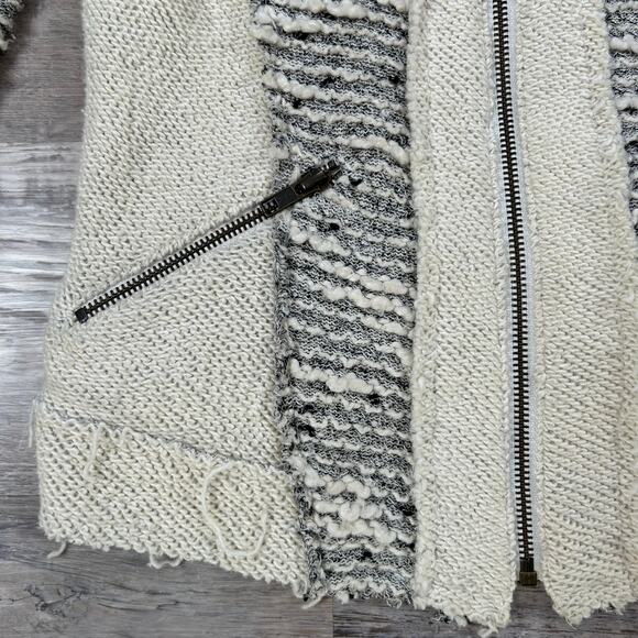 Drew Bouclé Knit Moto Cardigan Cream Gray Textured Zipper Jacket Small - Picture 2 of 5